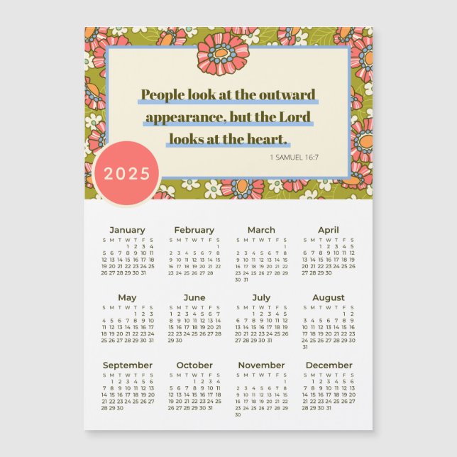 2025 Retro Floral 1 Samuel 16:7 Calendar (Front)