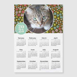 2025 Retro Floral Custom Photo Magnetic Calendar