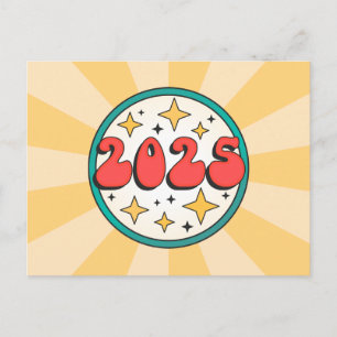 2025 retro groovy typography postcard
