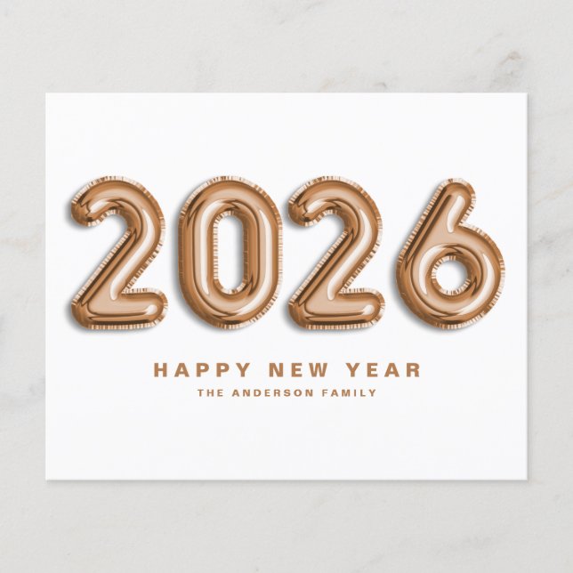 2025 Rose Gold Mylar Balloons Happy New Year Card (Front)