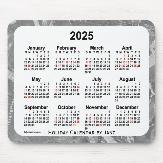 2025 Silver Holiday Art Calendar by Janz Mouse Pad (Front)