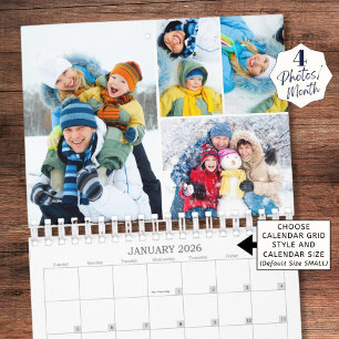 2025 Simple Custom Photo Collage 4 Per Month Calendar
