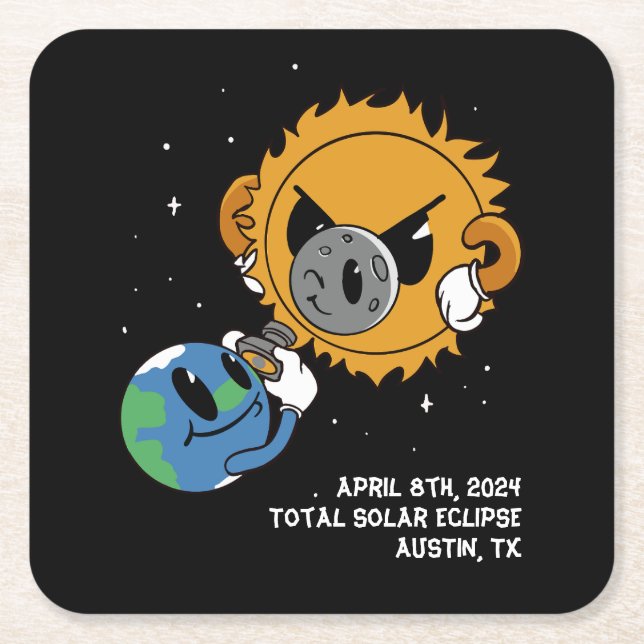 2025 Solar Eclipse Photobomb Personalized Square Paper Coaster (Front)
