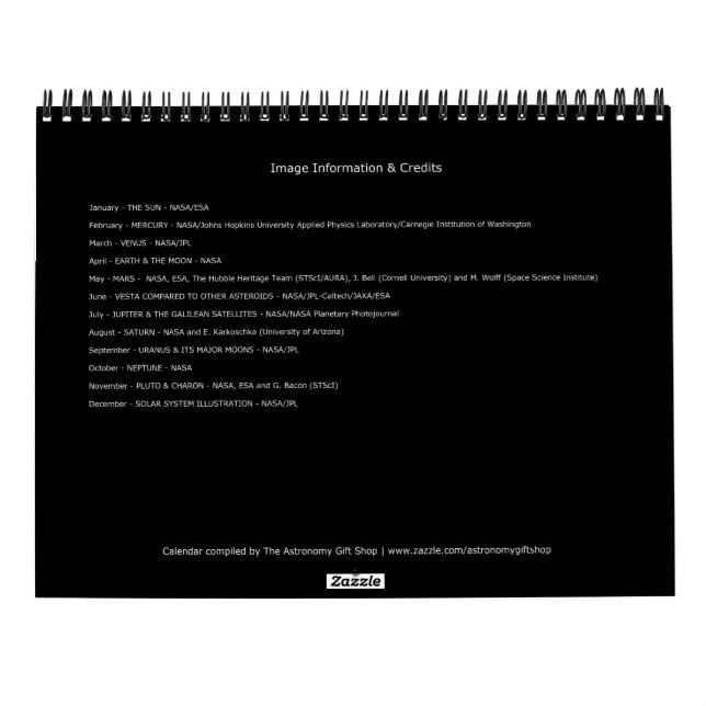 2025 Solar System Space Astronomy Planets Universe Calendar (Back)