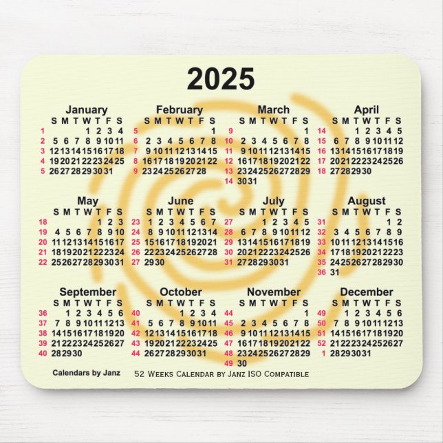 2025 Sunny Days 52 Weeks ISO Calendar by Janz Mouse Pad (Front)
