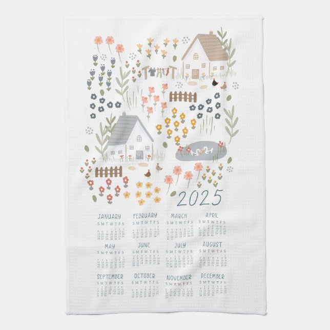 2025 Tea Towel Calendar Country Wildflower Garden (Vertical)