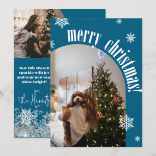 2025 Teal Retro Merry Christmas Glitter Photo Card