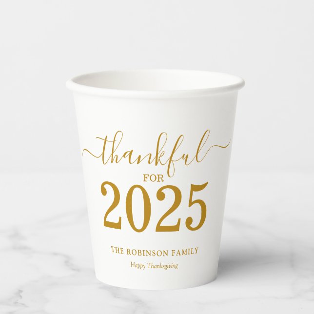 2025 Thanksgiving Gold Script Modern Paper Cups (Front)