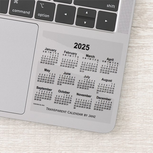 2025 Transparent Calendar by Janz (Detail)