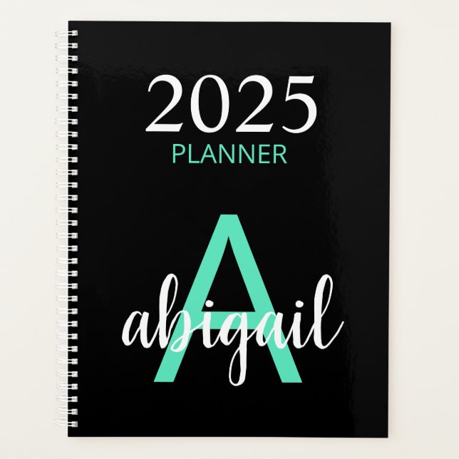 2025 Turquoise Noir Simple Moderne Monogramme Nom  (Devant)