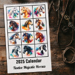 2025 Twelve Majestic Horses Calendar<br><div class="desc">Capture the beauty and grace of horses all year round with our 2025 Horses Watercolor Calendar. Each month features a new watercolor painting of a unique horse, from the powerful Clydesdale to the unique Appaloosa, bringing the spirit of these magnificent animals into your home or office. The vibrant colours and...</div>