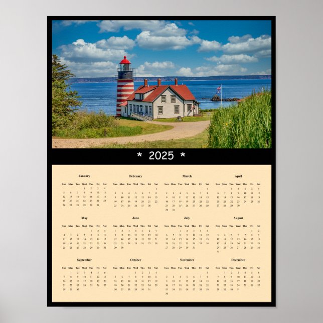 2025 West Quoddy Head Lighthouse Wall Calendar Poster (Front)