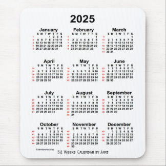 2025 White 52 Week Calendar by Janz Mouse Pad