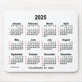 2025 White 52 Weeks Calendar by Janz Mouse Pad