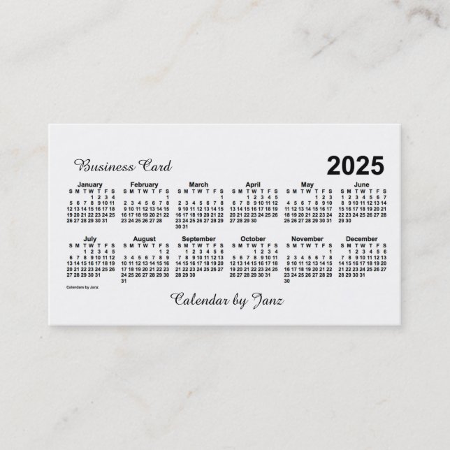 2025 White Calendar by Janz Business Card (Front)