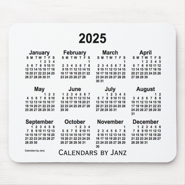 2025 White Calendar by Janz Mouse Pad (Front)