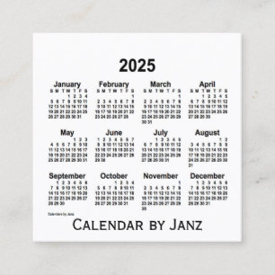 2025 White Calendar by Janz Square Business Card