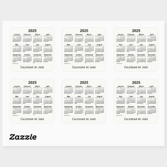 2025 White Calendar by Janz Square Sticker Zazzle.ca