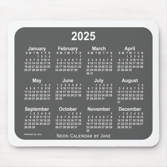 2025 White Charcoal Calendar by Janz Mouse Pad (Front)