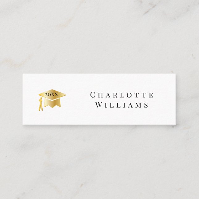 2025 White | Gold Grad Cap Graduation Insert Card (Front)
