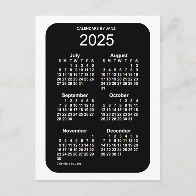 2025 White Neon 6 Month Mini Calendar by Janz Postcard (Front)
