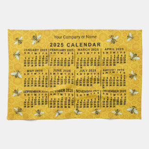 2025 Year Calendar Bee Honeycomb Apiary Custom Kitchen Towel