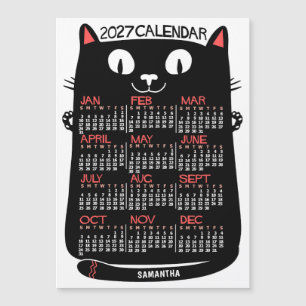 2025 Year Calendar Mid-Century Black Cat Magnet