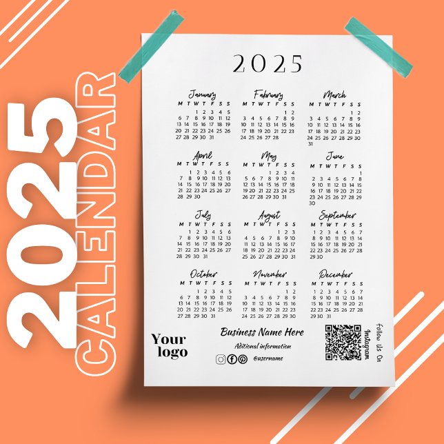 2025 Year Calendar Script Typography White Magnetic Invitation (2025 Year Calendar Script Typography White Magnetic Invitation)
