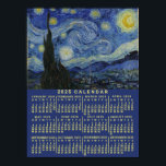 2025 Year Calendar Starry Night or Add Your Photo Poster<br><div class="desc">This 2025 year monthly calendar wall poster shows the days of the week for each month in bold, easy-to-read light yellow. Vincent van Gogh's beautiful, famous painting "The Starry Night" rests above the calendar. Painted during the Dutch post-Impressionist painter's stay at the Saint Remy asylum in the 1880's, van Gogh...</div>