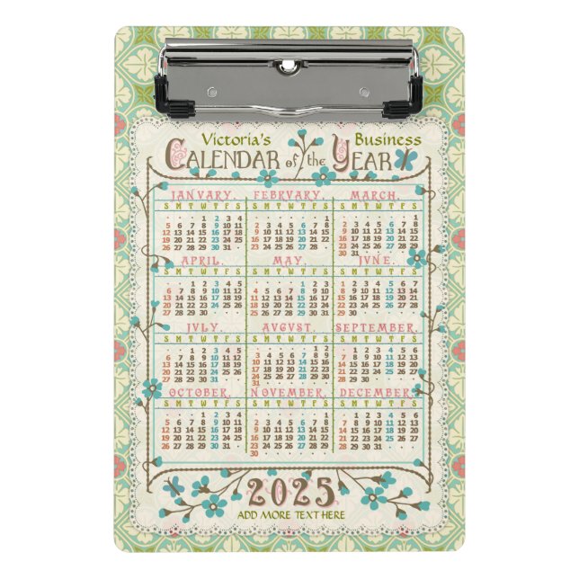 2025 Year Calendar Victorian Art Nouveau | Custom Mini Clipboard (Front)