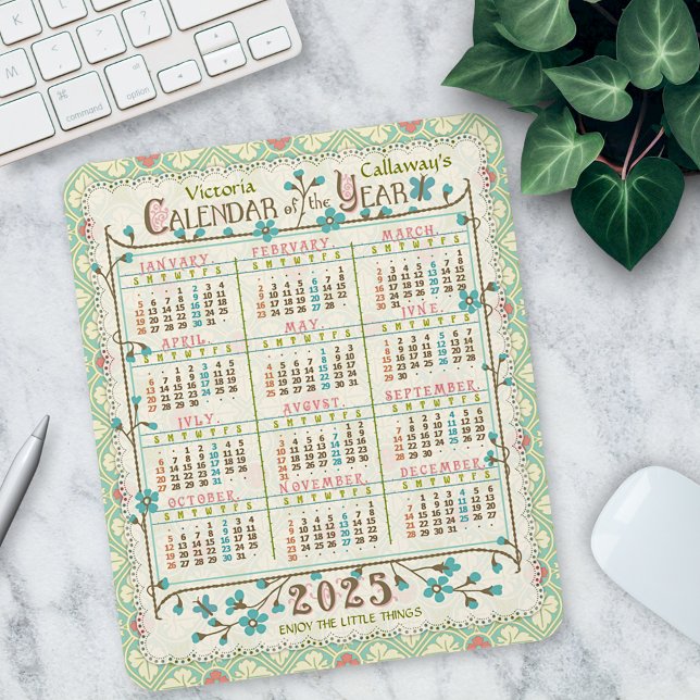 2025 Year Calendar Victorian Art Nouveau | Custom Mouse Pad (Creator Uploaded)