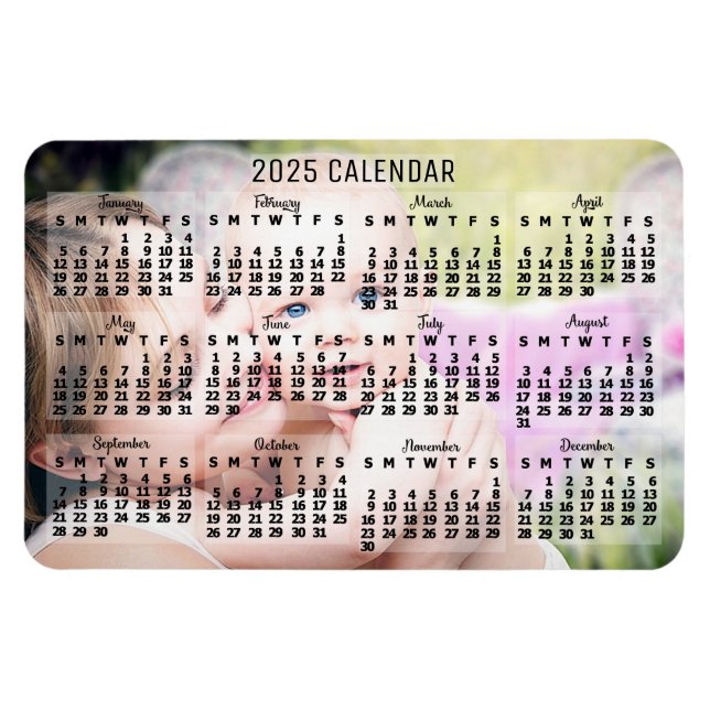 2025 Year Monthly Calendar Black Add Custom Photo Magnet (Horizontal)