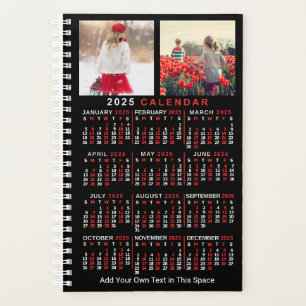 2025 Year Monthly Calendar Black Custom 10 Photos Planner