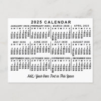 2025 Year Monthly Calendar Classic White and Black