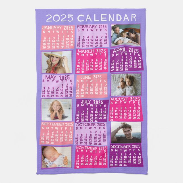 2025 Year Monthly Calendar Cute Mod Photo Collage Kitchen Towel (Vertical)