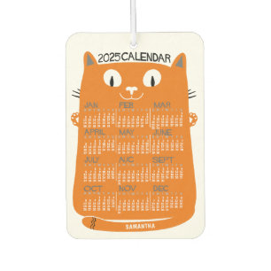 2025 Year Monthly Calendar Mid-Century Orange Cat Air Freshener