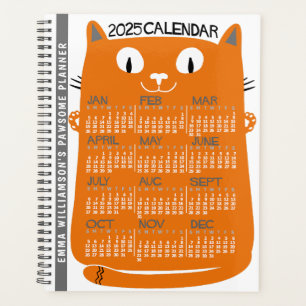 2025 Year Monthly Calendar Mid-Century Orange Cat Planner