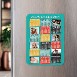 2025 Year Monthly Calendar Photo Collage Modern Magnet<br><div class="desc">This personalized 2025 year monthly calendar has a mid-century modern geometric look with asymmetrical colour blocks and cut-out paper style typography. Use the easy templates to add six of your favourite photos (horizontal work best, but all shapes will automatically adjust to fit the frames). This vibrant, ultra-mod calendar will help...</div>