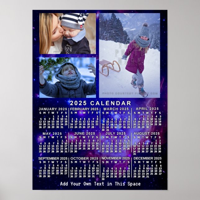 2025 Year Monthly Calendar Space Nebula 3 Photos Poster (Front)