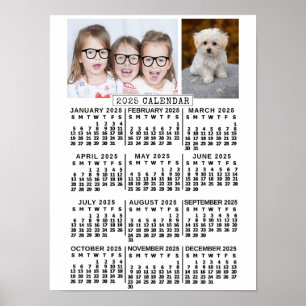 2025 Year Monthly Calendar White   Custom Photos Poster