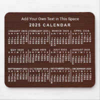 2025 Year Monthly Calendar Wood Grain Custom Text