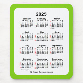 2025 Yellow Green 52 Week Calendar by Janz Mouse Pad