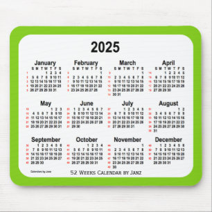 2025 Yellow Green 52 Weeks Calendar by Janz Mouse Pad
