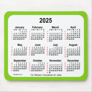 2025 Yellow Green 52 Weeks Calendar by Janz Mouse Pad