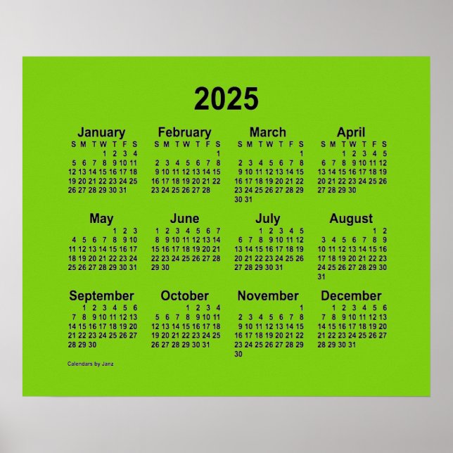 2025 Yellow Green Calendar by Janz Print (Front)