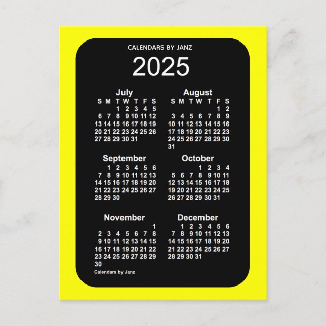 2025 Yellow Neon 6 Month Mini Calendar by Janz Postcard (Front)