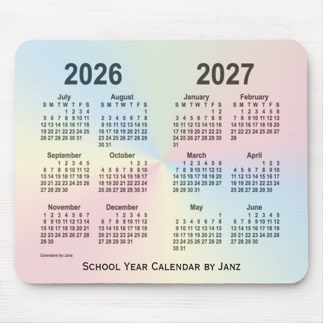 2026-2027 Rainbow Cloud School Calendar by Janz Mouse Pad (Front)