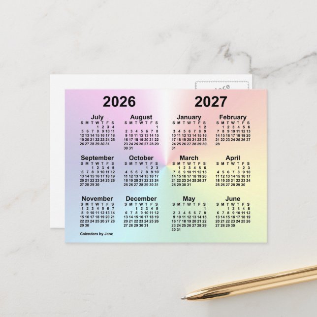 2026-2027 Rainbow Cloud School Calendar by Janz Postcard (Front/Back In Situ)