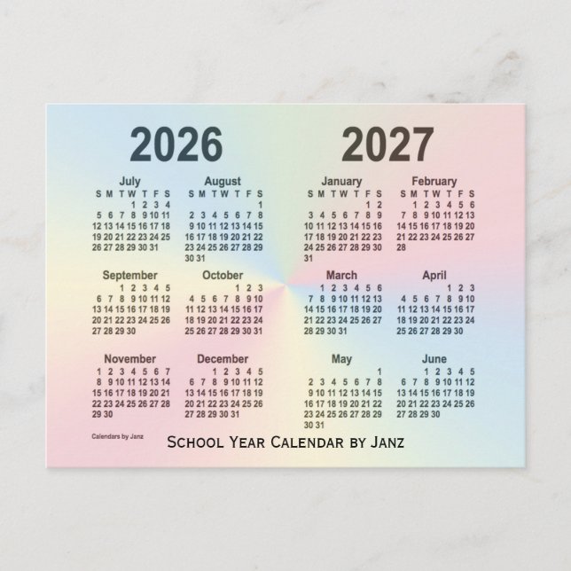 2026-2027 Rainbow Cloud School Calendar by Janz Postcard (Front)