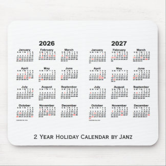 2026-2027 White 2 Year Holiday Calendar by Janz Mouse Pad